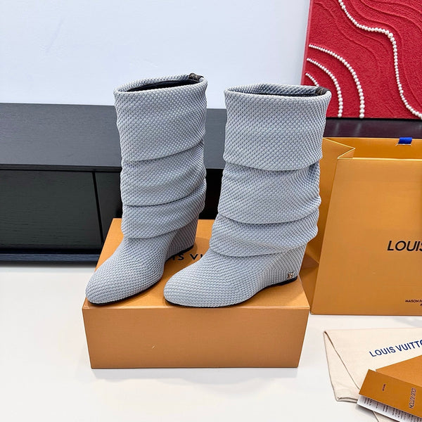 LV CSummer Mid Wedge Boot Gray Knit 542226