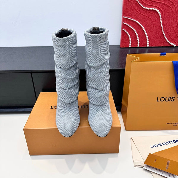 LV CSummer Mid Wedge Boot Gray Knit 542226