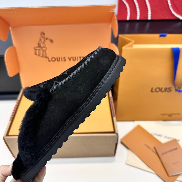 LV Ski Colorado Closed Mule Black Suede Wool 542228