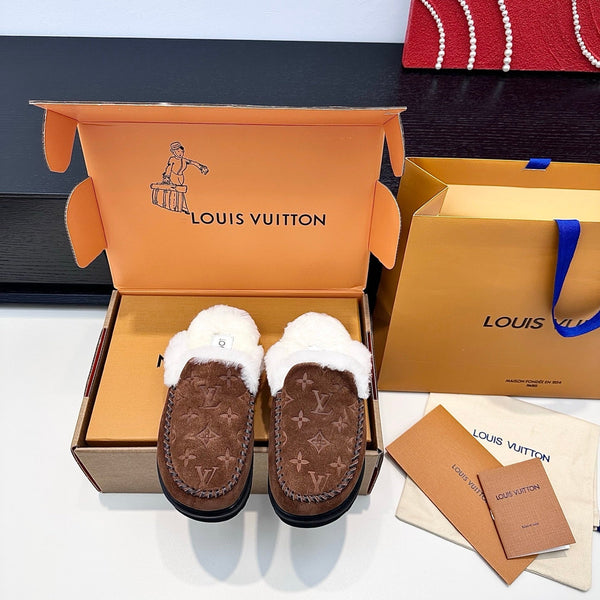 LV Ski Colorado Closed Mule Brown Chocolate Suede Wool 542229