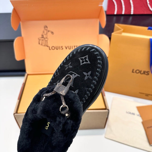 LV Cortina Closed Mule Black Suede Wool 542230