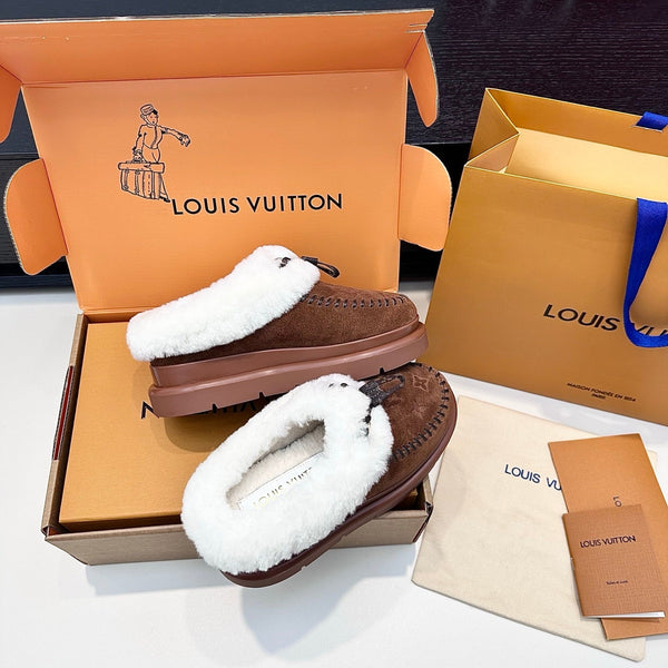 LV Cortina Closed Mule Chocolate Suede Wool 542231