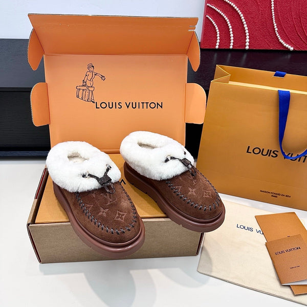 LV Cortina Closed Mule Chocolate Suede Wool 542231