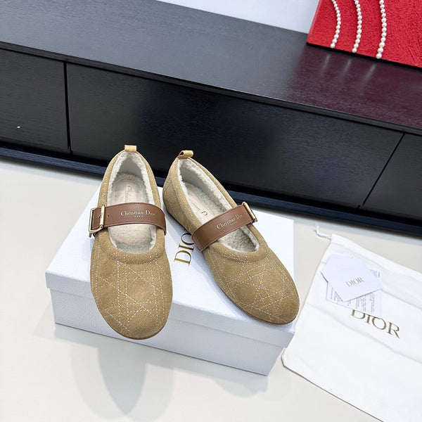 CD 26s Frost Ballet Flat In Light Brown Cannage Suede And Calfskin