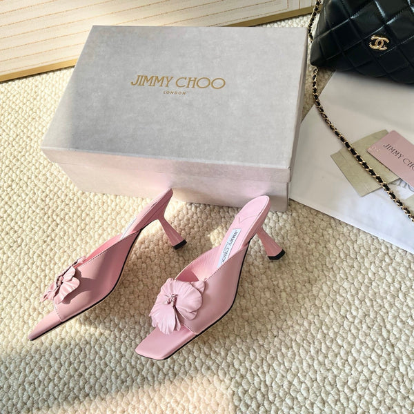 Jimmy Choo Skye Corsage Sandals Pink Sheepskin 669835