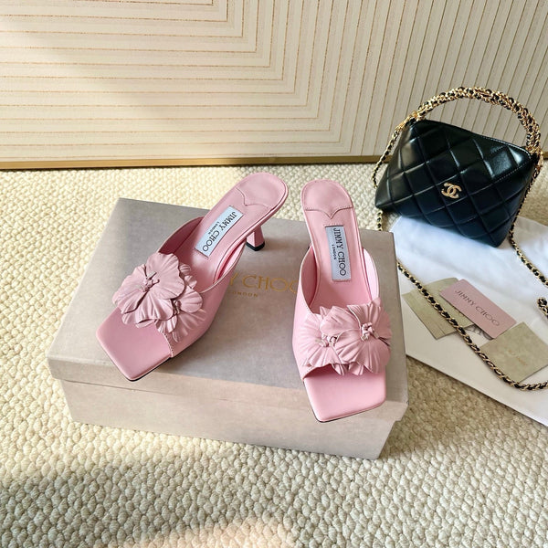 Jimmy Choo Skye Corsage Sandals Pink Sheepskin 669835