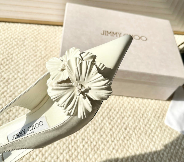 Jimmy Choo Skye Corsage Slingback White Sheepskin 669841