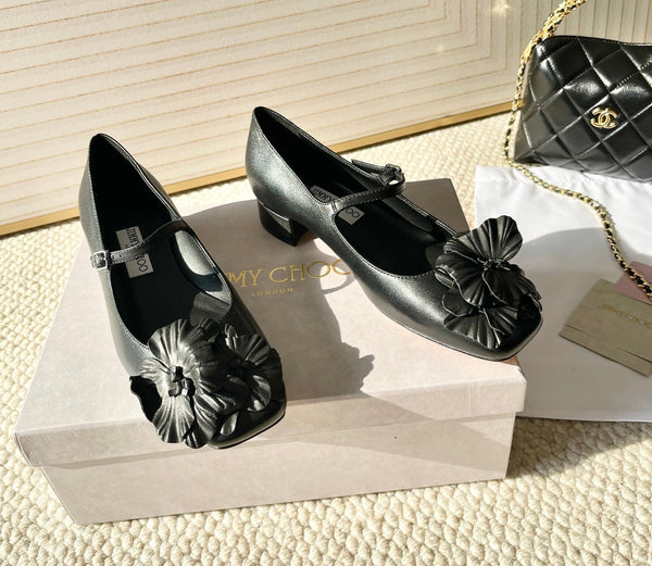 Jimmy Choo Skye Corsage Ballerines agneau noir 669845