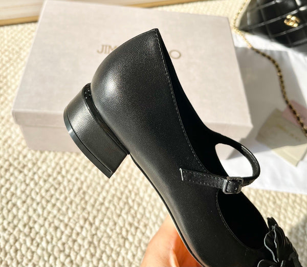 Jimmy Choo Skye Corsage Ballerines agneau noir 669845