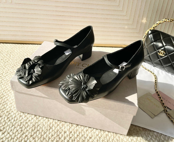 Jimmy Choo Skye Corsage Ballerines agneau noir 669845