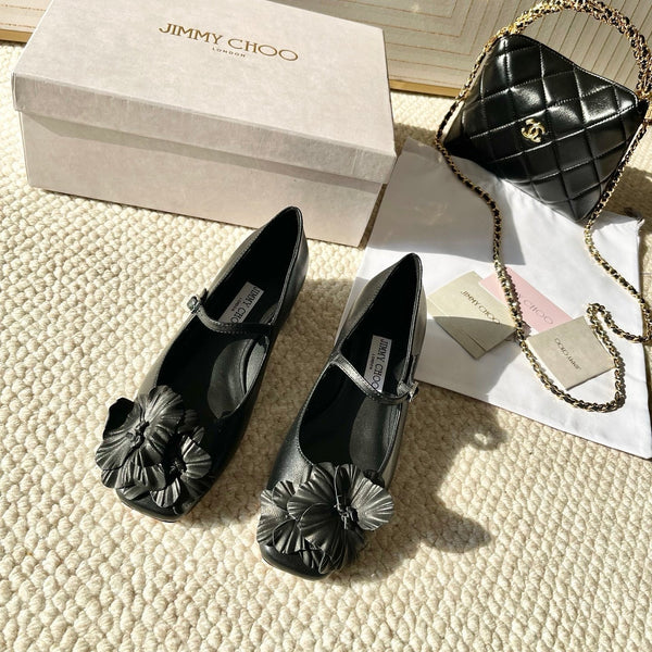 Jimmy Choo Skye Corsage Ballerines agneau noir 669845