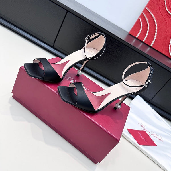 RV Jewel Heel Sandals 10cm Black Satin 787687