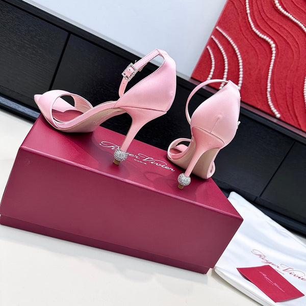 RV Jewel Heel Sandals 10cm Pink Satin 787688