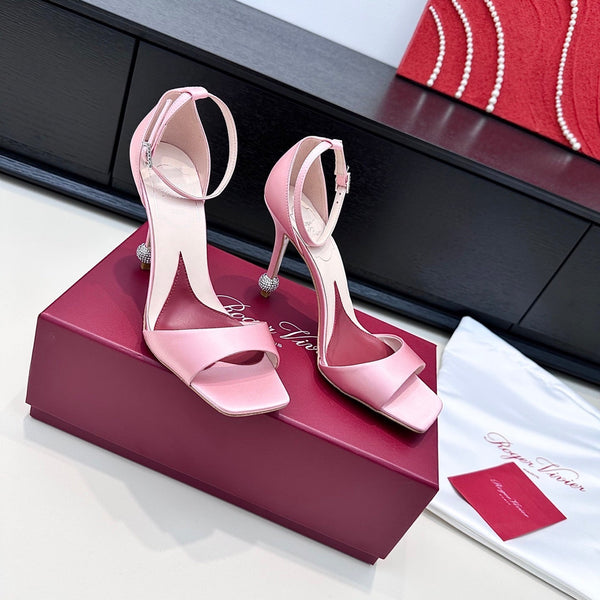 RV Jewel Heel Sandals 10cm Pink Satin 787688