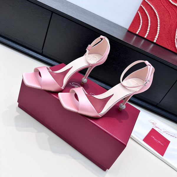 RV Jewel Heel Sandals 10cm Pink Satin 787688