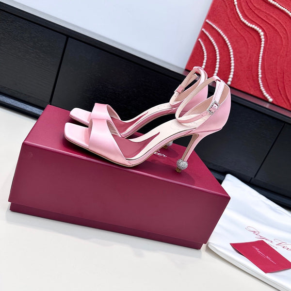 RV Jewel Heel Sandals 10cm Pink Satin 787688