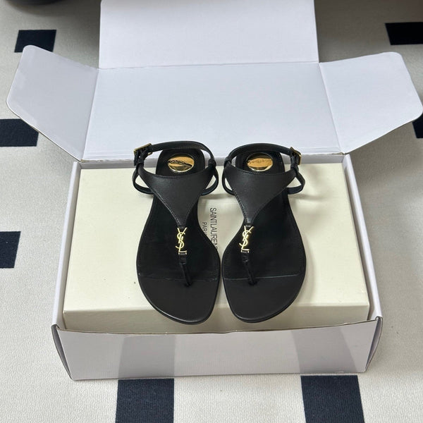 YSL Cassandra Slide Black Smooth Leather 787563