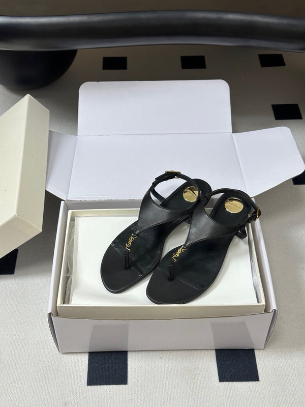 YSL Cassandra Slide Black Smooth Leather 787563