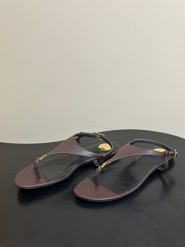 YSL Cassandra Slide Brown Smooth Leather 787564