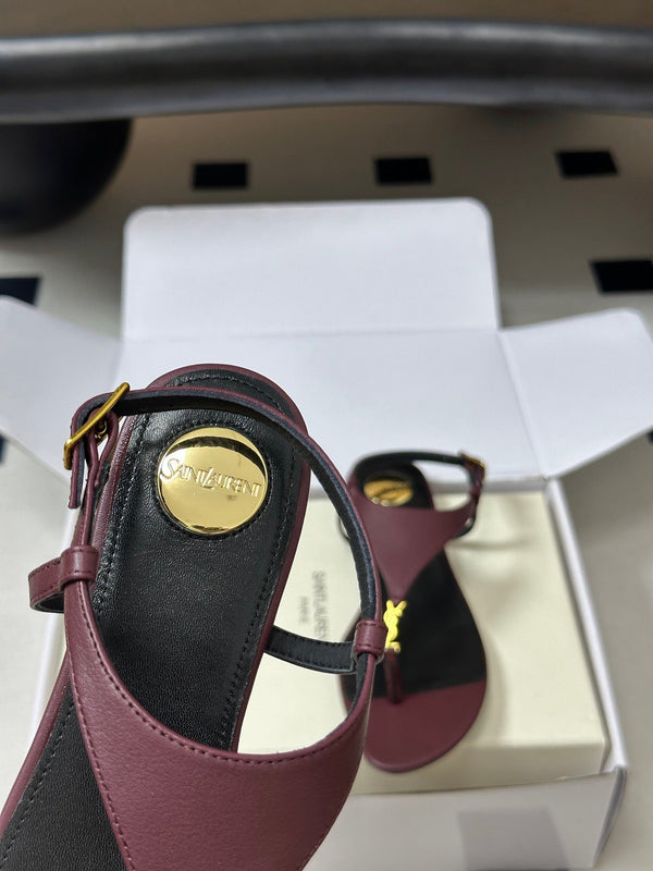 YSL Cassandra Slide Burugndy Smooth Leather 787565