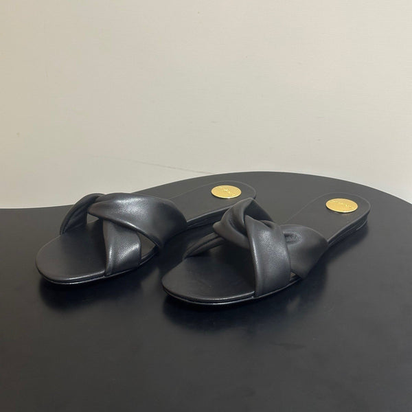 YSL Knotted Slide Black Smooth Leather 787567