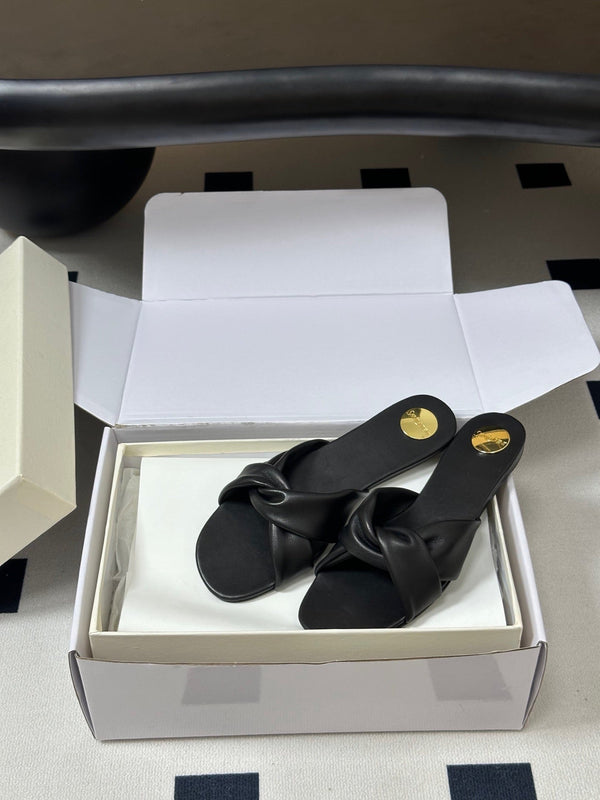 YSL Knotted Slide Black Smooth Leather 787567