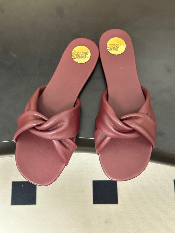 YSL Knotted Slide Burgundy Smooth Leather 787569