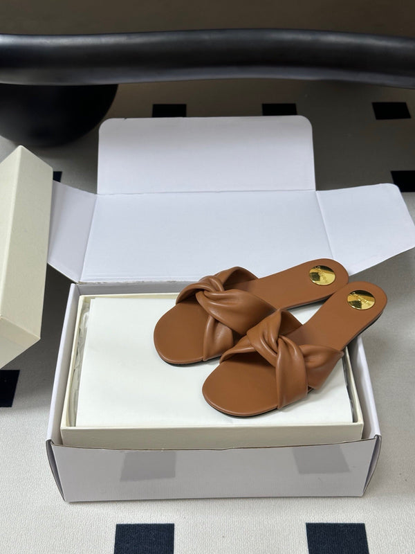 YSL Knotted Slide Tan Smooth Leather 787570