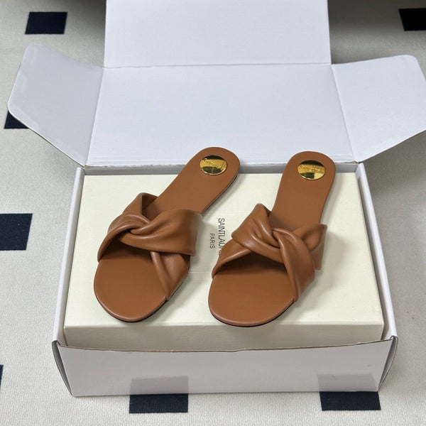 YSL Knotted Slide Tan Smooth Leather 787570