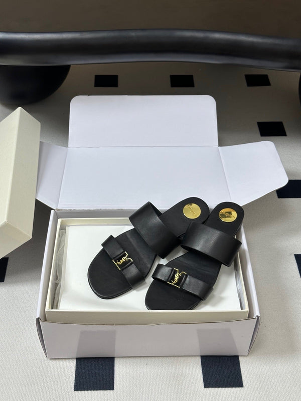 YSL Babylone Slides Black Smooth Leather 787571