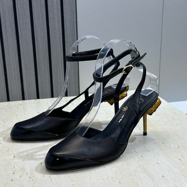 CC 2026 Couture Slingback Mushroom Heels Black Patent Leather 787181