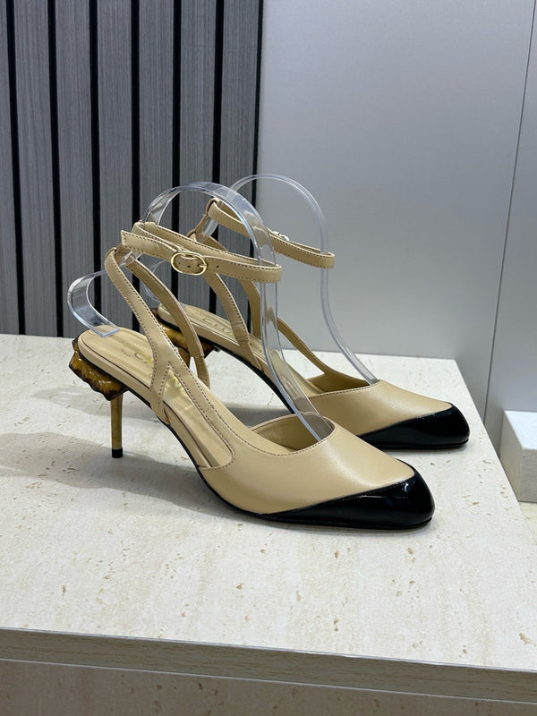 CC 2026 Couture Slingback Mushroom Heels Beige Patent Leather 787182