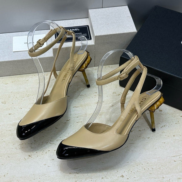 CC 2026 Couture Slingback Mushroom Heels Beige Patent Leather 787182