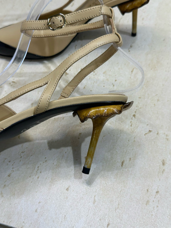 CC 2026 Couture Slingback Mushroom Heels Beige Patent Leather 787182
