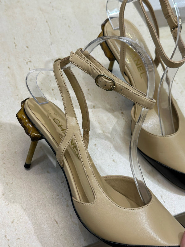 CC 2026 Couture Slingback Mushroom Heels Beige Patent Leather 787182