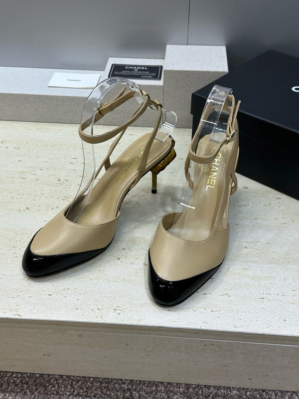 CC 2026 Couture Slingback Mushroom Heels Beige Patent Leather 787182