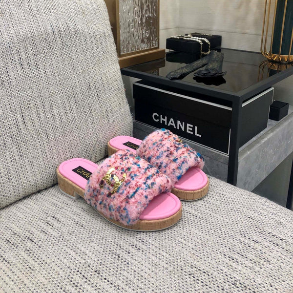 CC 26s Slippers Pink Mix Blue Red Fleece Wool Leather 970121