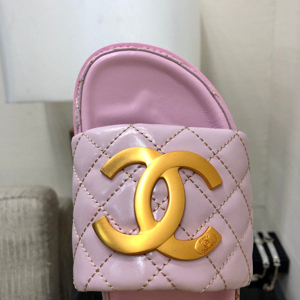 mule sandal 30 pink quilted waxed leather