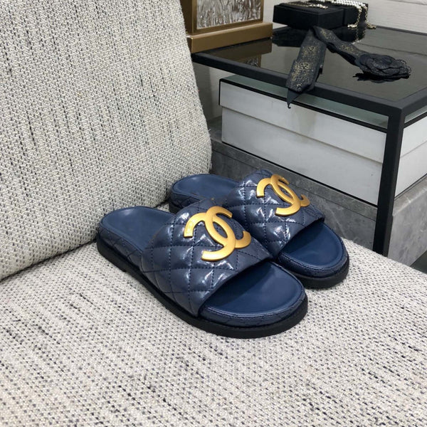 mule sandal 30 blue quilted waxed leather