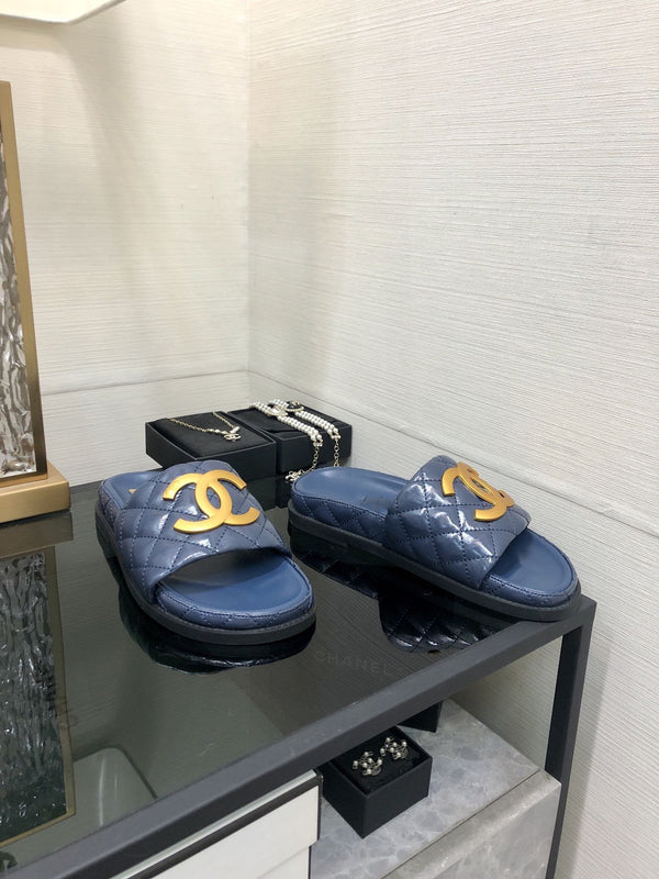 mule sandal 30 blue quilted waxed leather