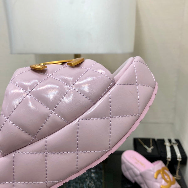 mule sandal 95 pink quilted waxed leather