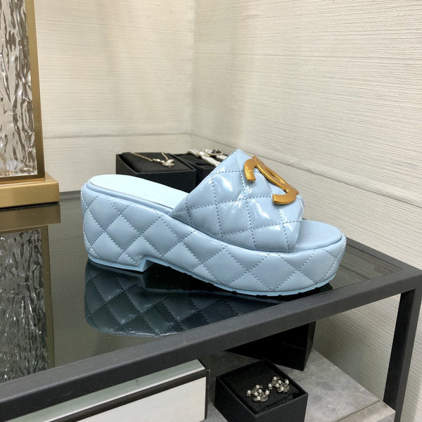 mule sandal 95 cloud blue quilted waxed leather
