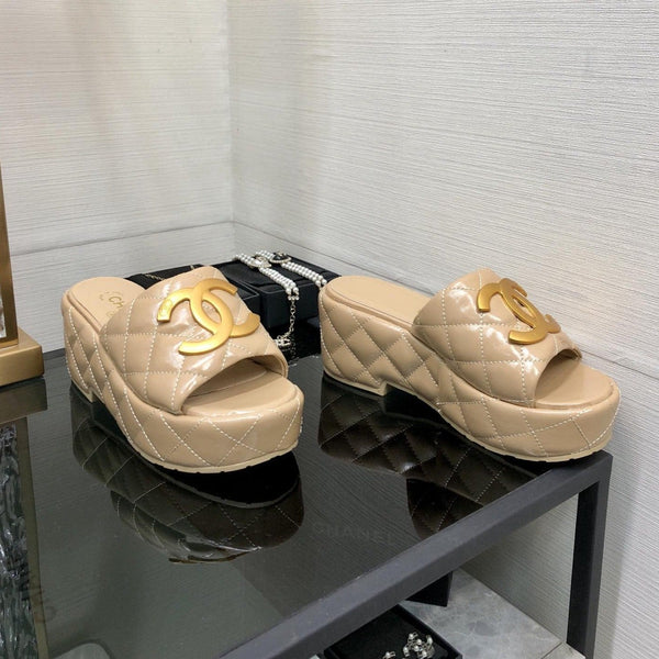 mule sandal 95 beige quilted waxed leather