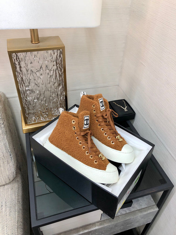 CC High Top Sneaker Brown Yellow Wool