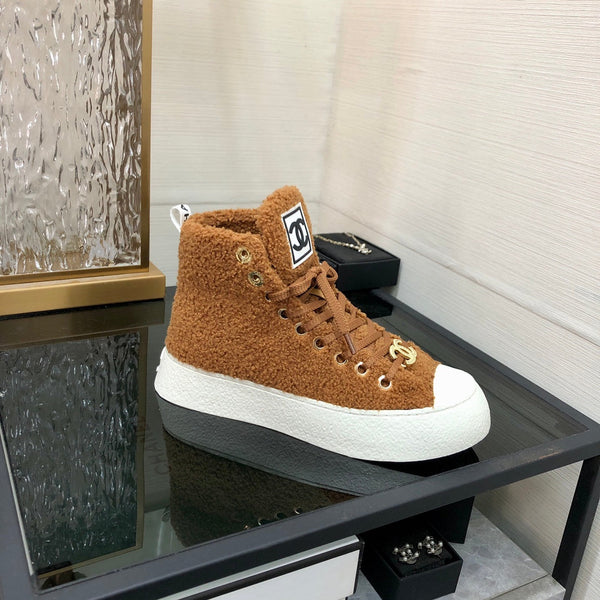 CC High Top Sneaker Brown Yellow Wool