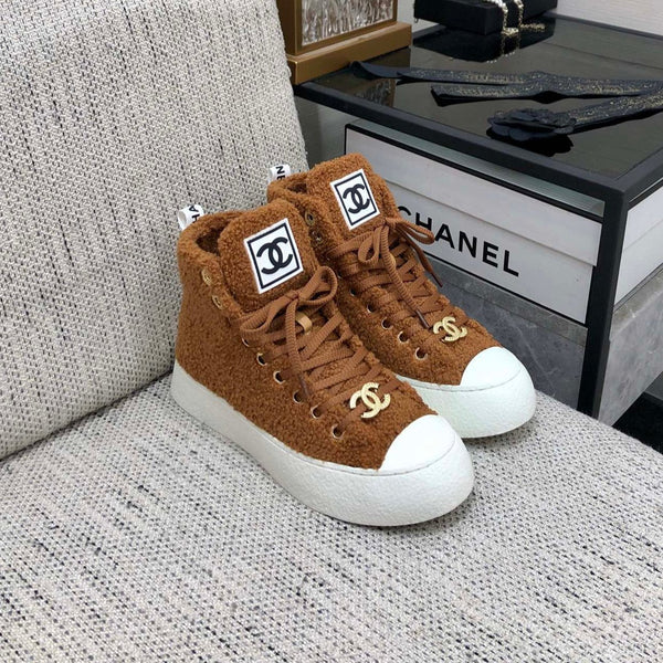CC High Top Sneaker Brown Yellow Wool