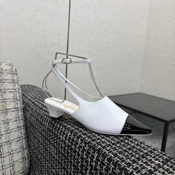 CC 2026 Slingback 4cm Cuir Verni Blanc 688713