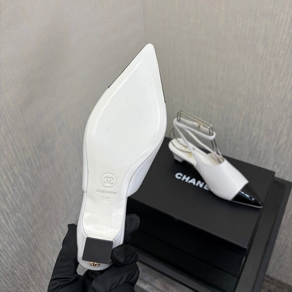 CC 2026 Slingback 4cm Cuir Verni Blanc 688713