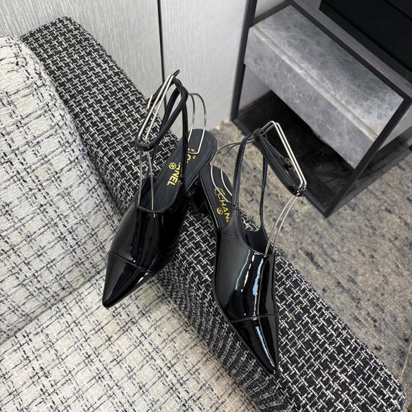 CC 2026 Slingback 4cm Cuir Verni Noir 688712