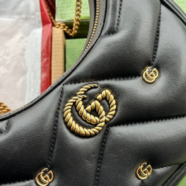 gg marmont half-moon shaped 21cm black calfskin gold hardware